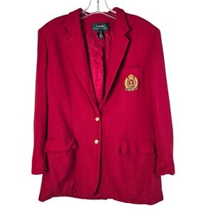 Vintage Lauren Ralph Lauren Red Wool Crest Blazer Jacket Women's 10 USA Made